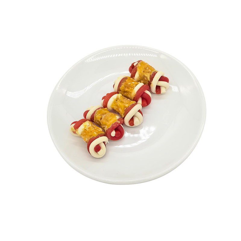 2,5-3 pollici Cinque gusti di snack per cani per la pulizia dei denti di pollo avvolti in osso
