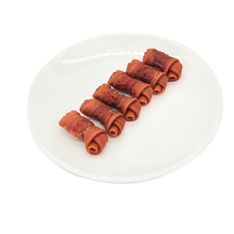 Snack per cani con osso annodato avvolto in anatra, snack dentali per cani, 2,5-3 pollici
