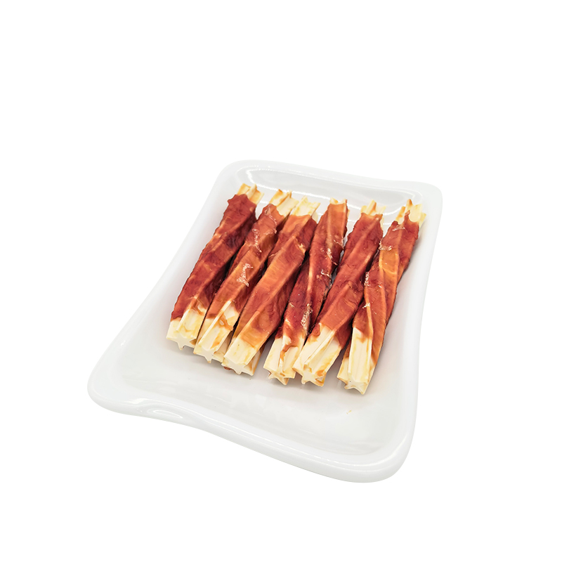 Snack naturali biologici da 12 cm avvolti nella carne per cani, bastoncini sani avvolti nell'anatra