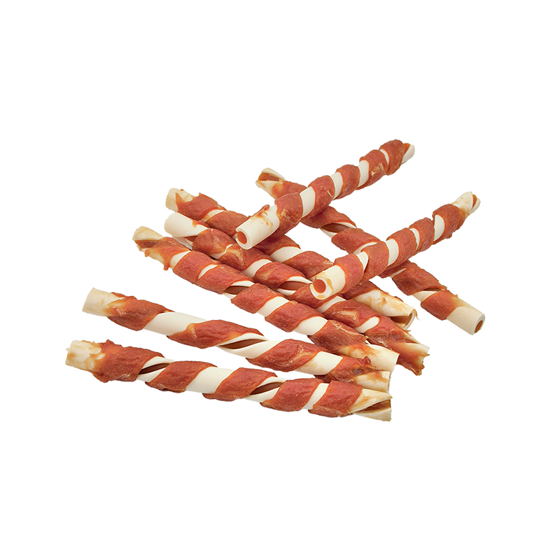 Two-Color Duck Strip-Wrapped Twisted Chew Stick – Long Lasting Dog Chew Treats  （12-12.5cm)
