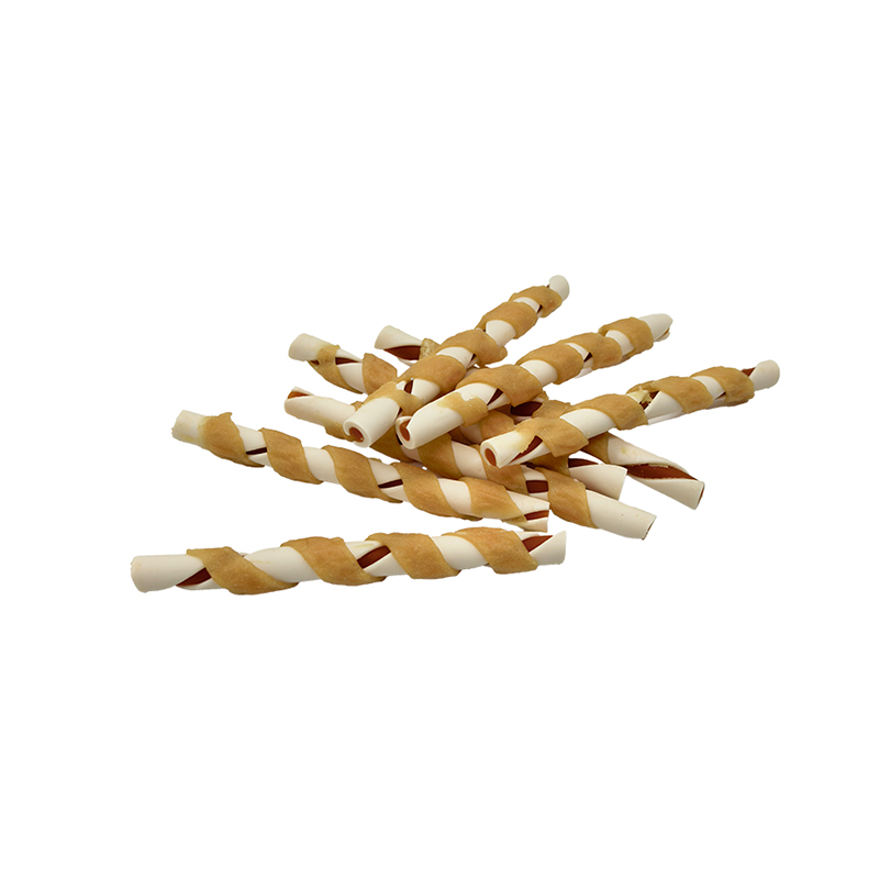 Two-Color Chicken Strip-Wrapped Twisted Chew Stick – Long Lasting Dog Chew Treats  （12-12.5cm）